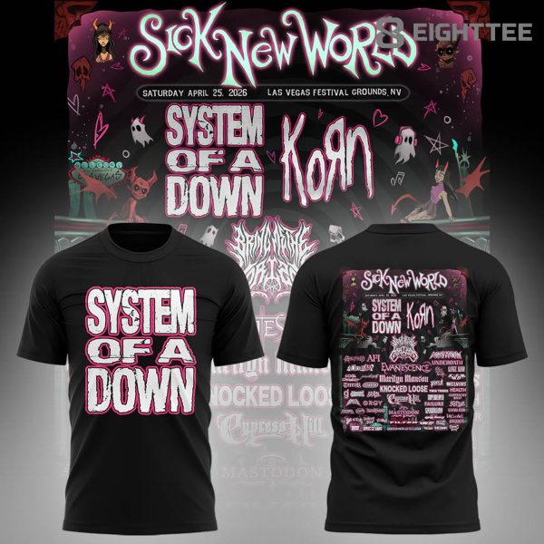 Limited Edition SOAD Tour 2026 SICK NEW WORLD Black Tshirt