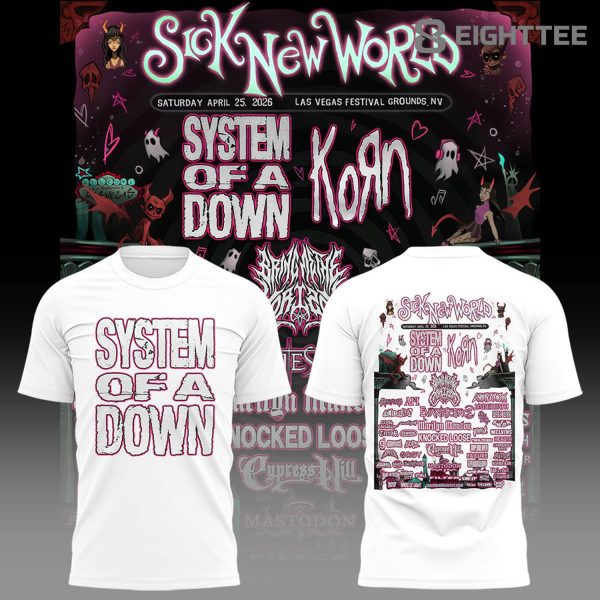 Limited Edition SOAD Tour 2026 SICK NEW WORLD White Tshirt