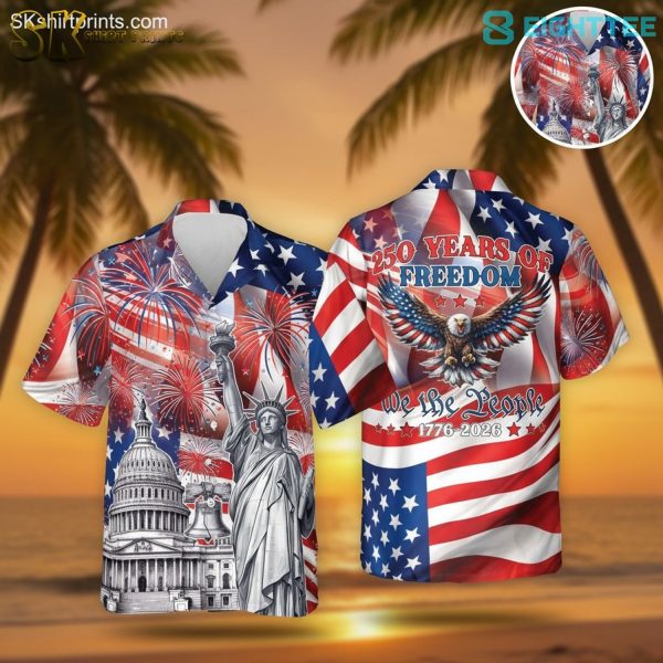 Alternative view of America 250th Anniversary Freedom Eagle Hawaiian Shirt – 4th of July 2026 Patriotic Button Up