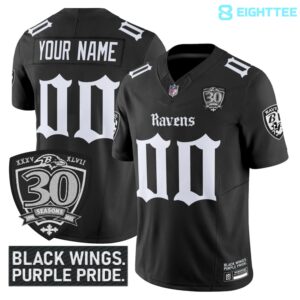 Baltimore Ravens 'Gothic Nevermore Edition' 30th Season Custom Football Jersey Black