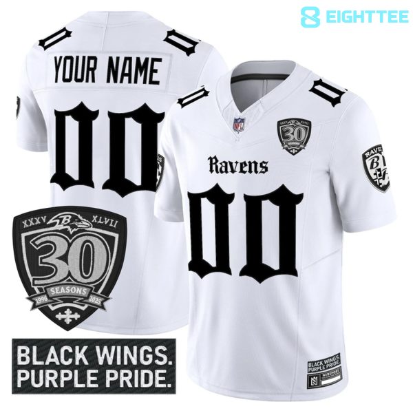 Baltimore Ravens 'Gothic Nevermore Edition' 30th Season Custom Football Jersey White
