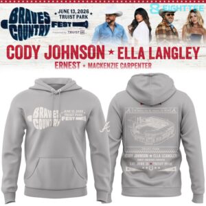 Cody Johnson x Ella Langley Braves Country Fest Grey Hoodie by Eighttee.com Cody Johnson x Ella Langley Braves Country Fest Grey Hoodie