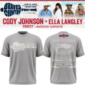 Cody Johnson x Ella Langley Braves Country Fest Grey Shirt by Eighttee.com Cody Johnson x Ella Langley Braves Country Fest Grey Shirt