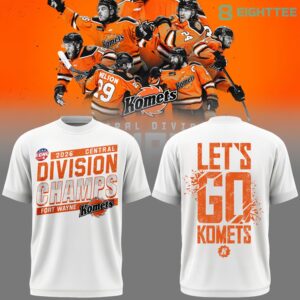 Fort Wayne Komets 2026 Central Division Champions White Shirt by Eighttee.com Fort Wayne Komets 2026 Central Division Champions White Shirt