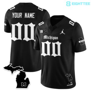 Michigan Wolverines Gothic Style Custom Football Jersey Black