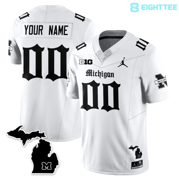 Michigan Wolverines Gothic Style Custom Football Jersey White