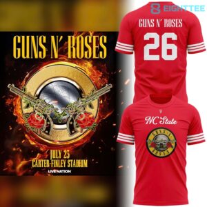 NC State Football x Guns N Roses 2026 Tour Graphic TShirt by Eighttee.com NC State Football x Guns N’ Roses 2026 Tour Graphic T-Shirt