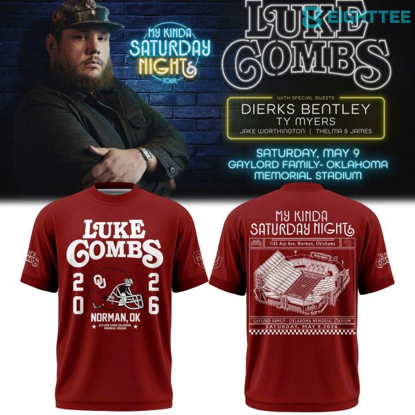 Oklahoma Sooners x Luke Combs My Kinda Saturday Night Tour 2026 Red Graphic T-Shirt