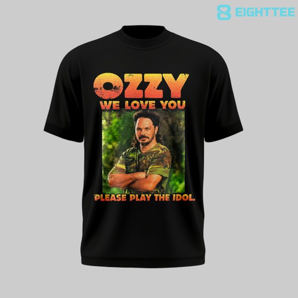 Alternative view of Ozzy We love You. Please Play The Idol Black Shirt