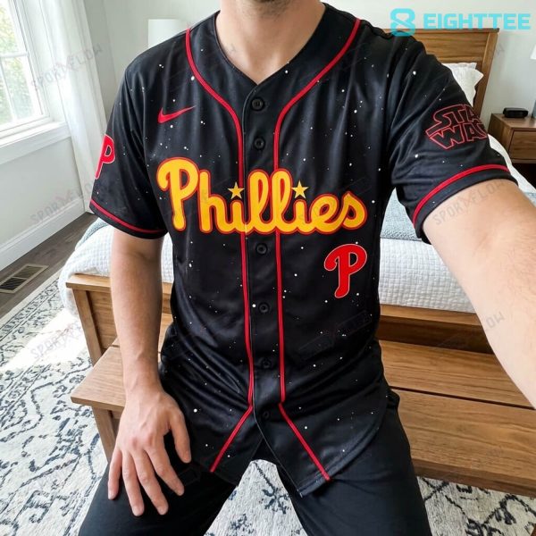 Alternative view of Philadelphia Phillies Dark Commander "Starfield Galaxy Night" Anime SW Baseball Jersey
