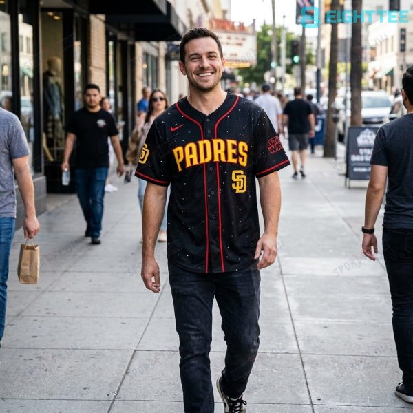 Alternative view of San Diego Padres Dark Commander "Starfield Galaxy Night" Anime SW Baseball Jersey