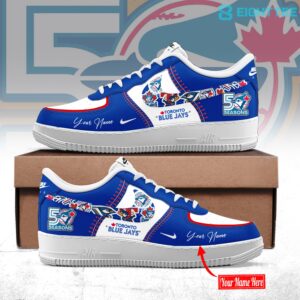 Toronto Blue Jays 50th Anniversary Blue Air Force 1 Shoes by Eighttee.com Toronto Blue Jays 50th Anniversary Blue Air Force 1 Shoes