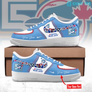 Toronto-Blue-Jays-50th-Anniversary-Light-Blue-Air-Force-1-Sneakers-1.jpg Toronto Blue Jays 50th Anniversary Light Blue Air Force 1 Sneakers