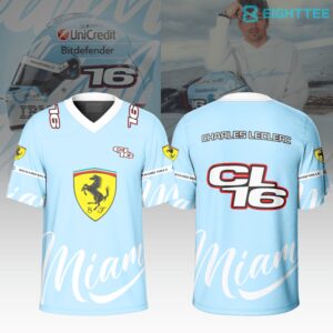 Charles Leclerc No16 Miami GP 2026 Racing Football Jersey by Eighttee.com Charles Leclerc No.16 Miami GP 2026 Racing Football Jersey