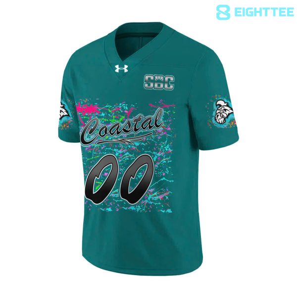 Alternative view of Coastal Carolina Chanticleers Worn Airbrush Custom Football Jersey - Green