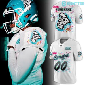 Coastal-Carolina-Chanticleers-Worn-Airbrush-Custom-Football-Jersey-White-1.jpg Coastal Carolina Chanticleers Worn Airbrush Custom Football Jersey - White