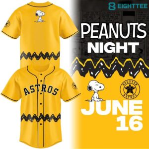 Houston Astros Peanuts Night 2026 Special Baseball Jersey by Eighttee.com Houston Astros Peanuts Night 2026 Special Baseball Jersey