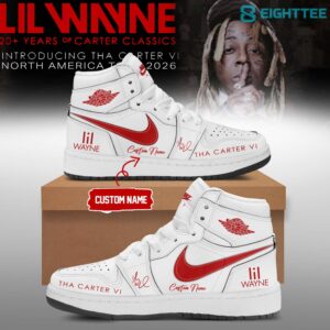 Lil Wayne Tha Carter VI Tour 2026 Custom White AJ1 Sneaker by Eighttee.com Lil Wayne Tha Carter VI Tour 2026 Custom White AJ1 Sneaker