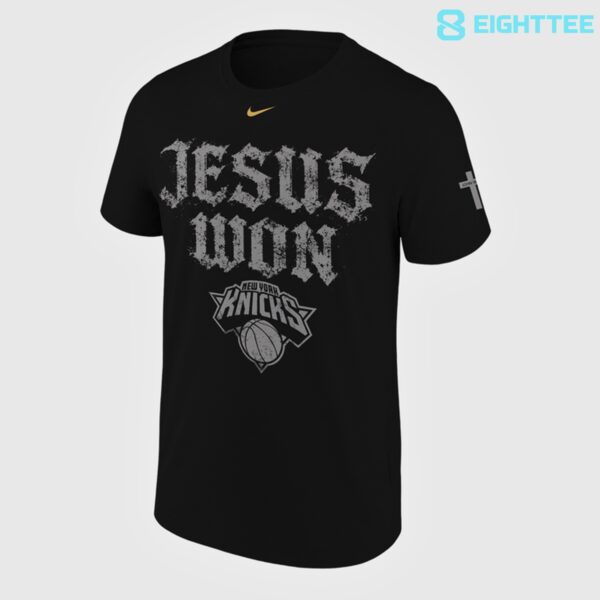 Alternative view of New York Knicks JESUS WON NBA Champions 2026 Limited Edition Black Shirt