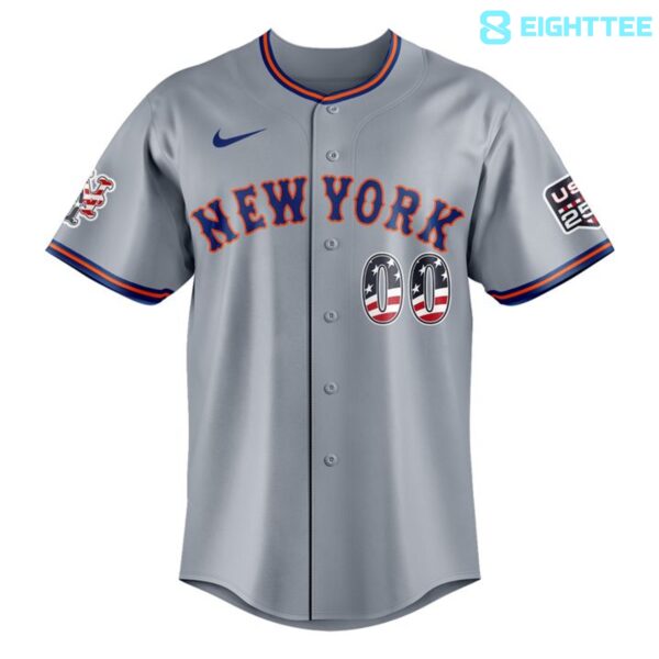 Alternative view of New York Mets USA 250 Fourth of July Road Stadium Baseball Jersey