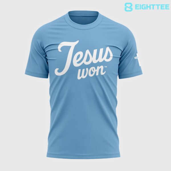 Alternative view of North Carolina Tar Heels JESUS WON 2026 Special Blue Shirt