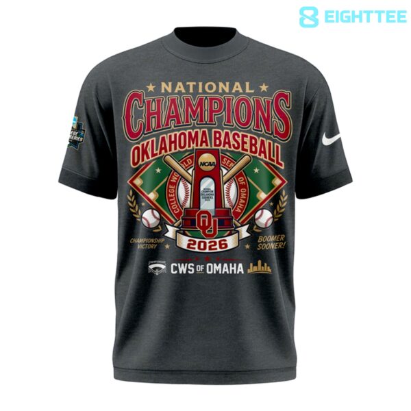 Alternative view of Oklahoma Sooners Baseball Champions 2026 Men's College World Series Grey Shirt