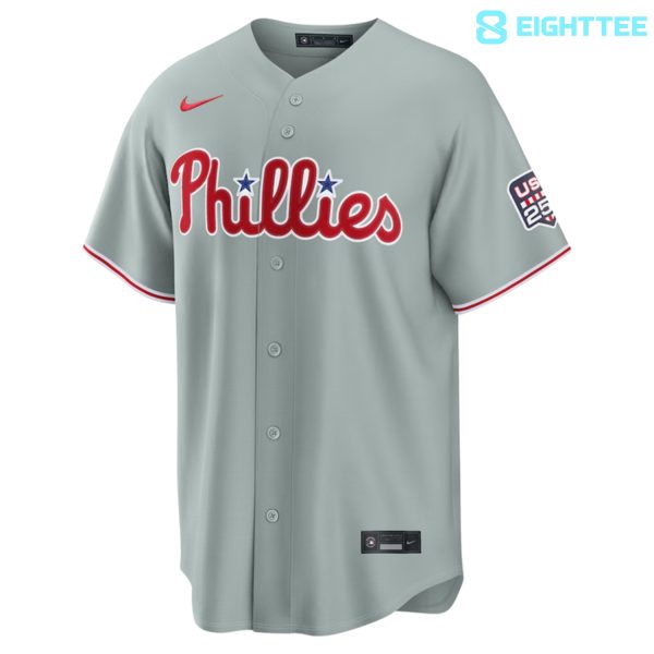 Alternative view of Philadelphia Phillies Bryce Harper Nike Gray USA 250 Fourth of July Road Baseball Jersey