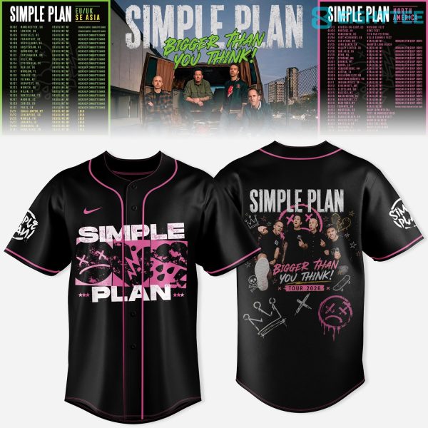 Simple Plan Bigger Than You Think Tour Pink Baseball Jersey