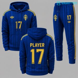 Sweden 2026 FIFA World Cup Away Personalized Hoodie Jogger Set by Eighttee.com Sweden 2026 FIFA World Cup Away Personalized Hoodie Jogger Set