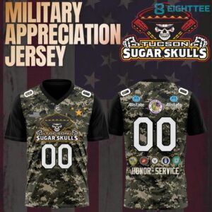 Tucson Sugar Skulls 2026 Military Appreciation Night Jersey by Eighttee.com Tucson Sugar Skulls 2026 Military Appreciation Night Jersey