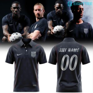 United States Men's National Team 2026 Stripes Match Black Polo Custom Name & Number