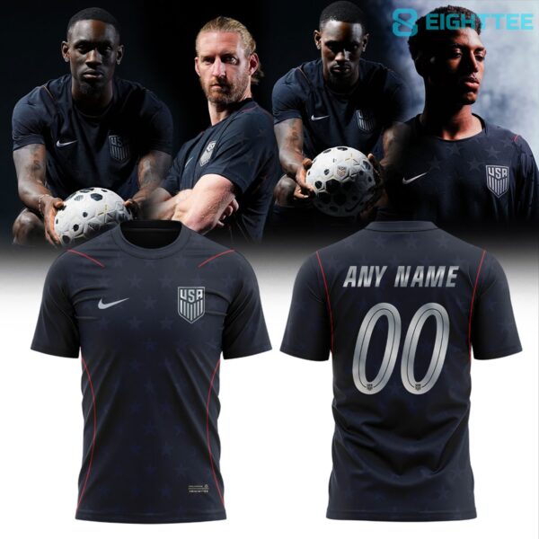 United States Men's National Team 2026 Stripes Match Black Tee Custom Name & Number