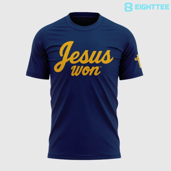 Alternative view of West Virginia Mountaineers JESUS WON 2026 Special Navy Shirt